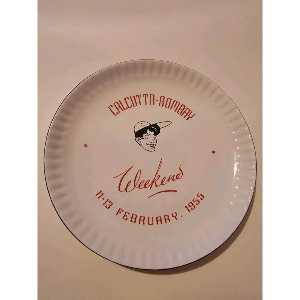1950s Cricket Calcutta Bombay Weekend 1955 Collectors Plate Vintage Tiger Brand